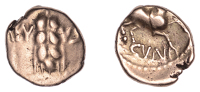 British Iron Age, CATUVELLAUNI and TRINOVANTES, Cunobelin (c. AD 8-41), gold Quarter-Stater, Wild B type, ear of...