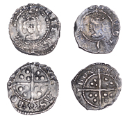 Henry VIII, First coinage, Halfpenny, mm. portcullis, 0.34g/12h (N1779; S 2334); Second coinage, Halfpenny, mm. lis,...