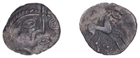 British Iron Age, ICENI, Uninscribed issues, silver Unit, Odin’s Eye [Ring] type, male profile right, herringbone...