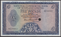 National Commercial Bank of Scotland, specimen £5, 1 August 1963, serial numbers D123456 and D789012, Alexander...