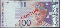 Bank Negara Malaysia, specimen 100 Ringgit, ND (1998), serial number A0000000, red CONTOH overprints, two pinholes,...