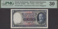 Government of the Straits Settlements, $1, 1 January 1935, serial number K/82 48314, Small signature, in PMG holder...