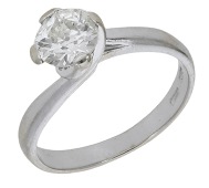A diamond single stone ring, the old brilliant-cut diamond in a twist setting, Italian assay mark, stamped...