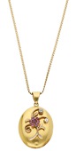 A ruby and diamond locket, with applied floral spray set with circular-cut rubies and old brilliant-cut diamonds, to...