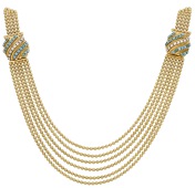 A turquoise and diamond festoon necklace by Guido Ennio, circa 1960, the multi-row beaded necklace with two...