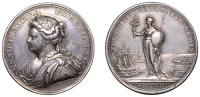 Peace of Utrecht, 1713, a silver medal by J. Croker, laureate and draped bust of Anne left, rev. Britannia standing,...