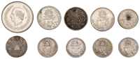 Mexico, Federal Republic, 2 Reales, 1863zs, Zacatecas (KM 374.12); Republic, 5 Pesos, 1952mo, 50 Centavos, 1905m,...
