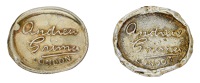 Two oval silver gilt tags by Andrew Grima, both reading ‘Andrew Grima London’ to the front, the second applied...