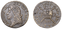 Ireland, James II, Gunmoney coinage, Shilling, 1689 Dec :, 5.92g/12h (Timmins 1C; S 6581F). Small flan flaw, about...