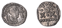 Early Anglo-Saxon Period, Sceatta, Secondary series G [Quentovic], type 3a, bust right with low circular drapery and...