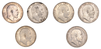 Edward VII, Halfcrowns (6), 1902, 1906-10 (S 3980) [6]. Generally fine or a little better	 £100-£120