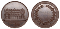 Yorkshire Fine Art and Industrial Exhibition, York, 1879, a bronze medal by T. Ottley, façade of exhibition hall,...
