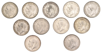 George V, Halfcrowns (11), 1912, 1914, 1915, 1916, 1917, 1921, 1923, 1924, 1925, 1926, 1927 (S 4011, 4021, 4032)...