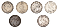 Victoria, Shillings (6), 1846, 1855, 1877, 1890, 1893, 1900 (S 3905, 3927, 3940) [6]. Fine or better	 £100-£120