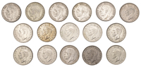 George V, Halfcrowns (7), 1920, 1922, 1929, 1931, 1933, 1935, 1936 (S 4021, 4037); George VI, Halfcrowns (9),...