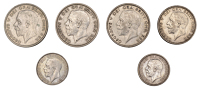 George V, Halfcrowns (3), 1930, 1932, 1934, Florin, 1932, Shillings (2), 1925, 1930 (S 4037-39) [6]. Good fine or...