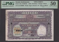 Government of the Straits Settlements, specimen $10, 1 January 1930, serial number E/18 00000, Weisberg signature,...