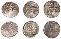 British Iron Age, DUROTRIGES, Uninscribed issues, silver Staters (3), Cranborne Chase type, devolved head of Apollo...
