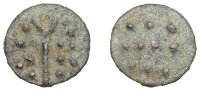 British Iron Age, DUROTRIGES, Uninscribed issues, cast bronze Unit, Hengistbury Multi Dots type, spike through...