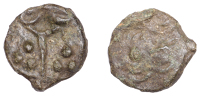British Iron Age, DUROTRIGES, Uninscribed issues, cast bronze Unit, Hengistbury Wreath type, spike through centre,...