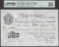 Bank of England, Percival S. Beale, £5, 24 November 1950, serial number T19 062233, also L.K.O’Brien, £5, 31...
