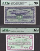 States of Guernsey, 10 Shillings, 1 July 1966, serial number 20/W 2529, Guillemette signature, also £1, 1 August...