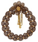 A 19th century hairwork mourning bracelet, composed of openwork hair beads with gold beaded spacers, to central...