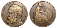 FRANCE, Victor Hugo, 1935, an Art Déco bronze medal by R. Lamourdedieu, bust left, rev. Muse seated right, leaning...