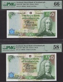 Royal Bank of Scotland PLC, £50 (2), 14 September 2005, consecutive serial numbers A/1 199763-64, Goodwin...