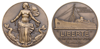 FRANCE, Compagnie Générale Transatlantique, Lancement de restauré SS Liberté, 1950, an Art Déco bronze medal by...