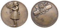 FRANCE, Le Compliment, 1944, a bronze medal by P. Turin, smiling young girl in the act of presenting a bouquet of...