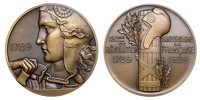 FRANCE, Révolution Française, 1939, an Art Déco bronze medal by P. Turin, head of Marianne to left, holding a...