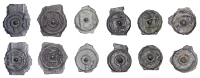 British Iron Age, CANTII, cast Potin Units (6), Nipples type, crude outline head right, rev. crude outline bull of...
