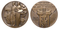 FRANCE, Exposition International des Arts et Techniques, Paris, 1937, an Art Déco bronze medal by P. Turin, male...