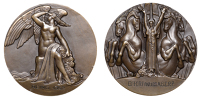FRANCE, L’Aurore, 1942, an Art Déco bronze medal by É.-P. Blin, winged figure of Aurora seated to right on a...