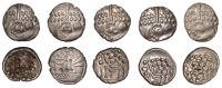 British Iron Age, DUROTRIGES, Uninscribed issues, silver Staters (5), Spread Tail type, devolved head of Apollo...