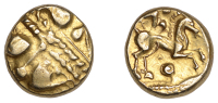 British Iron Age, CATUVELLAUNI, Uninscribed issues, gold Stater, British LA1 [Early Whaddon Chase type], wreath,...