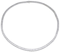 A diamond line necklace, channel-set throughout with graduated baguette-cut diamonds, stamped ‘K18’, total...