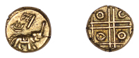 India, Independent Kingdoms, Mysore, Haidar 'Ali (1761-82), Fanam, elephant standing right, rev. voided cross with...