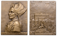 FRANCE, Alsacienne, 1916, a bronze plaque by Ernesta Roberta-Merignac from her Coiffes de France series, half-length...