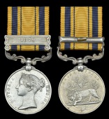 A rare Isandhlwana survivor’s South Africa Medal to Trumpeter J. J. Horne, Newcastle Mounted Rifles, shot through...