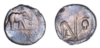 Julius Caesar, Denarius, military mint travelling with Caesar, 49-8, elephant walking right, trampling on dragon...