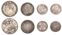 Anne, Shilling, 1709, third bust (ESC 1402; S 3610); George III, Shilling, 1787, with hearts (ESC 2125; S 3743);...