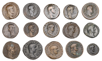 Titus (Cæsar 71-79), Dupondius, 74, laureate head right, rev. winged caduceus upright between crossed cornucopia,...