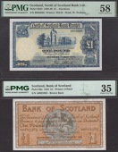 North of Scotland Bank Limited, £1, 1 July 1938, serial number B504889, Smith signature, also Bank of Scotland,...