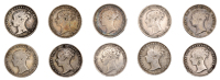 Victoria, Threepences (10), 1844, 1850, 1860, 1861, 1864, 1866, 1873, 1874, 1880, 1886 (S 3914) [10]. Generally...