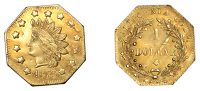United States of America, California, Gold Dollar, Octagonal, 1873, 0.68g. Extremely fine, small surface flaws 	...