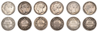 Victoria, Shillings (6), 1865, 1866, 1870, 1874, 1879, 1886 (S 3905-7) [6]. Generally fine	 £100-£120