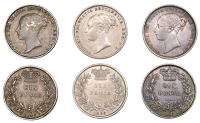 Victoria, Sixpences (3), 1846, 1856, 1872 (S 3908, 3910) [3]. Very fine	 £100-£120
