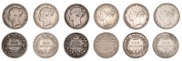 Victoria, Shillings (6), 1840, 1849, 1876, 1878 broken date dies, 1881, 1883 (S 3904, 3906A) [6]. Fine or better	...